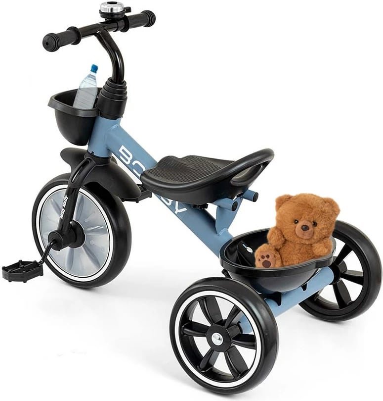 Tricikël fëmijësh, Milly Mally, Bobby, kornizë çeliku, rrota EVA, kambëza të heqshme, 24M+, blu