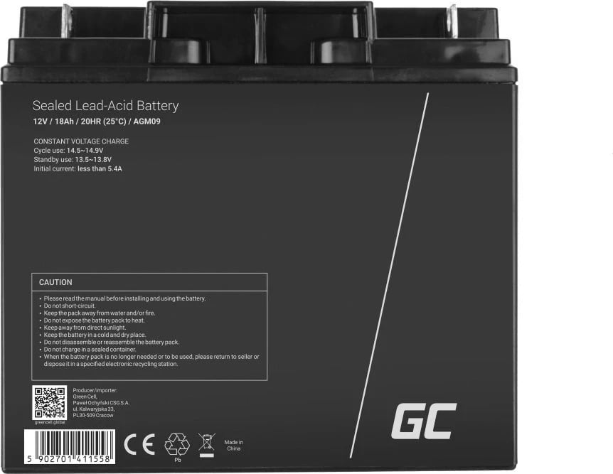 Bateria për modele RC Green Cell AGM09, 12V, e zezë Bateria për modele RC Green Cell AGM09, 12V, e zezë