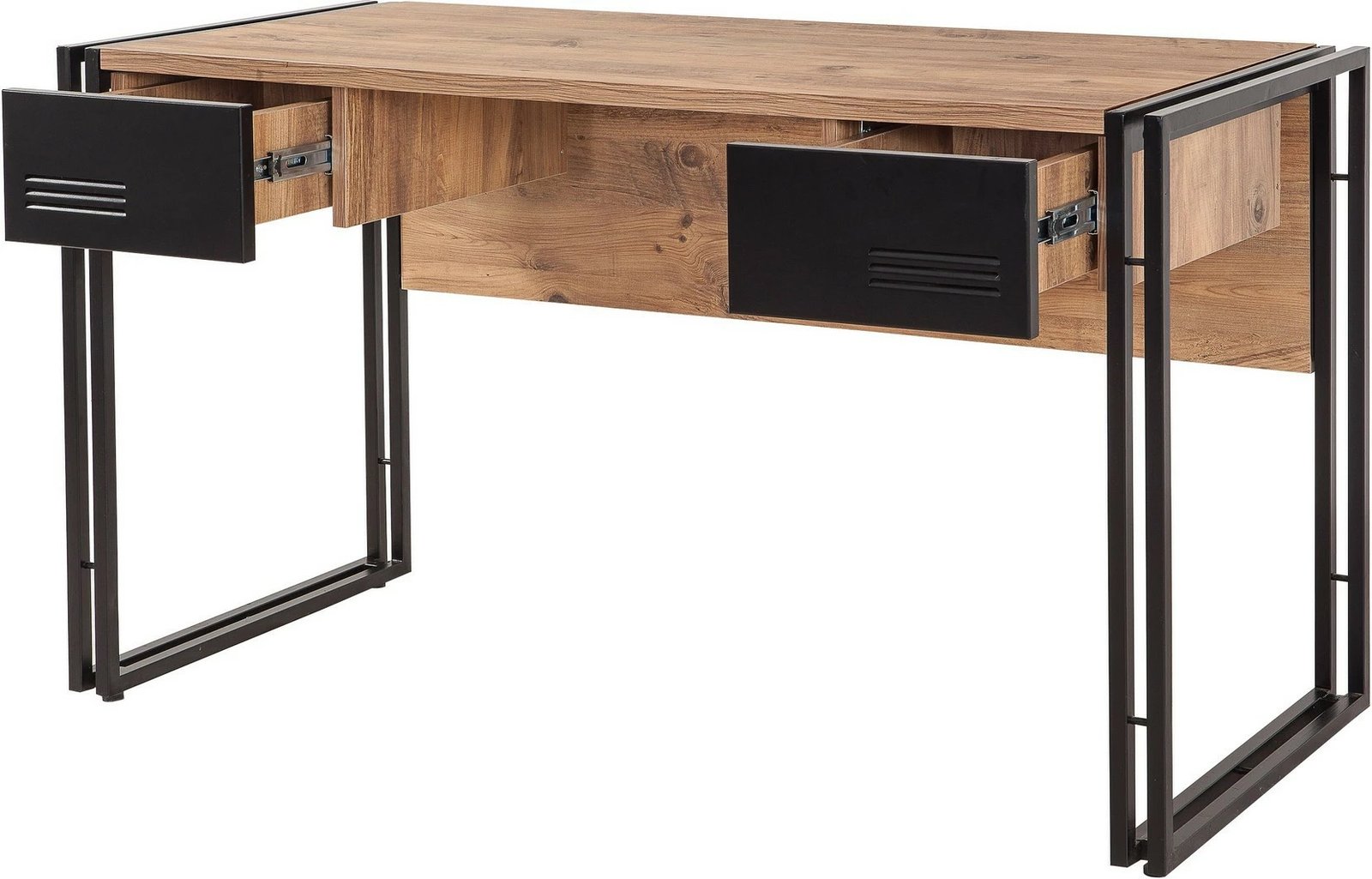 Tavolinë pune Cosmo Siesta, ngjyrë Atlantic Pine dhe e zezë, 139x75x60cm, 2 sirtarë