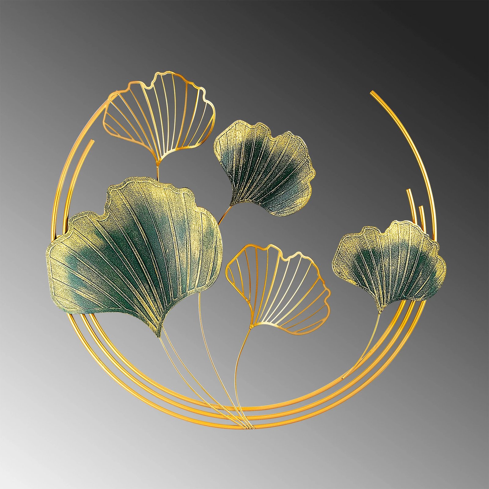 Aksesor dekorativ metalik për mur Wallity, Weifang, ngjyrë e gjelbër dhe ari, 70x70x7cm