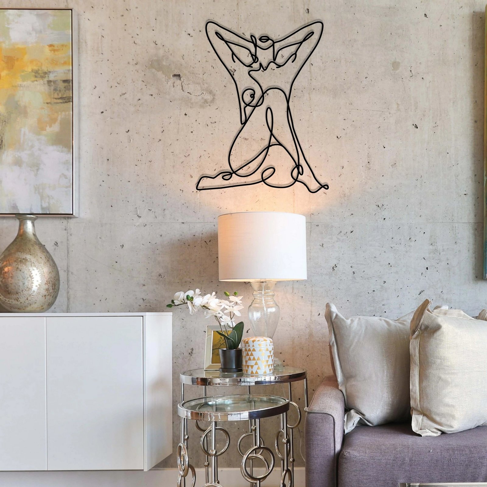 Aksesor dekorativ muri prej metali, figurë gjeometrike grua nudo, Wallity, ngjyrë e zezë, 38x50cm