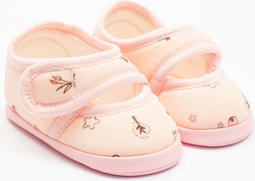 papuça bebe New Baby 0-3 muaj me shirit ngjitës 100% pambuk shollë PVC pa BPA rozë