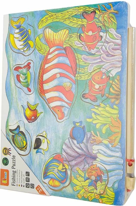 Puzzle magnetik druri, Viga, Fish Catching, 8 pjesë, me shkop peshkimi magnetik, shumëngjyrësh