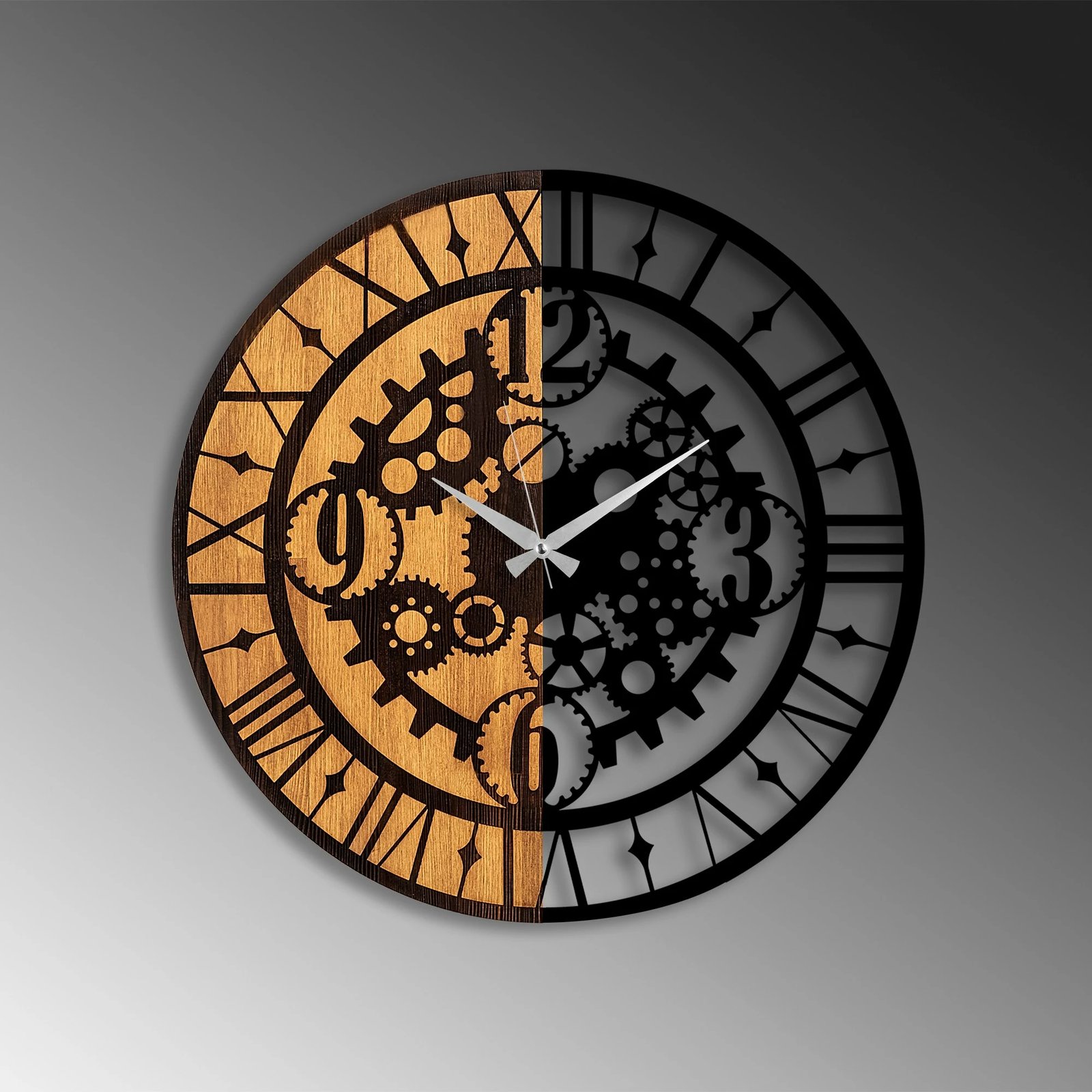 Orë muri dekorative prej druri, Wallity, ngjyrë arre dhe e zezë, 56cm