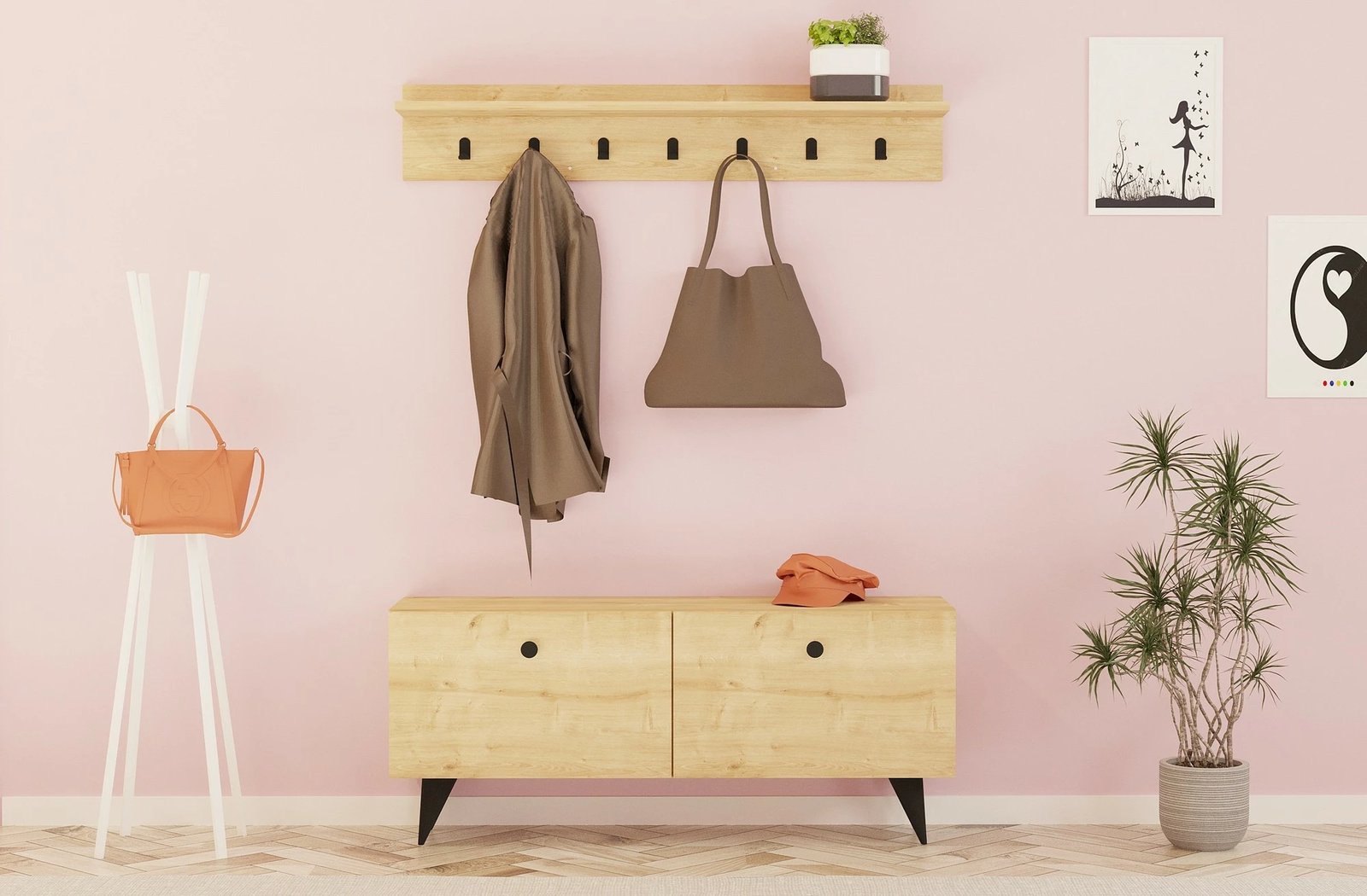 Stendë korridori Rupa, ngjyrë lisi, Hanah Home