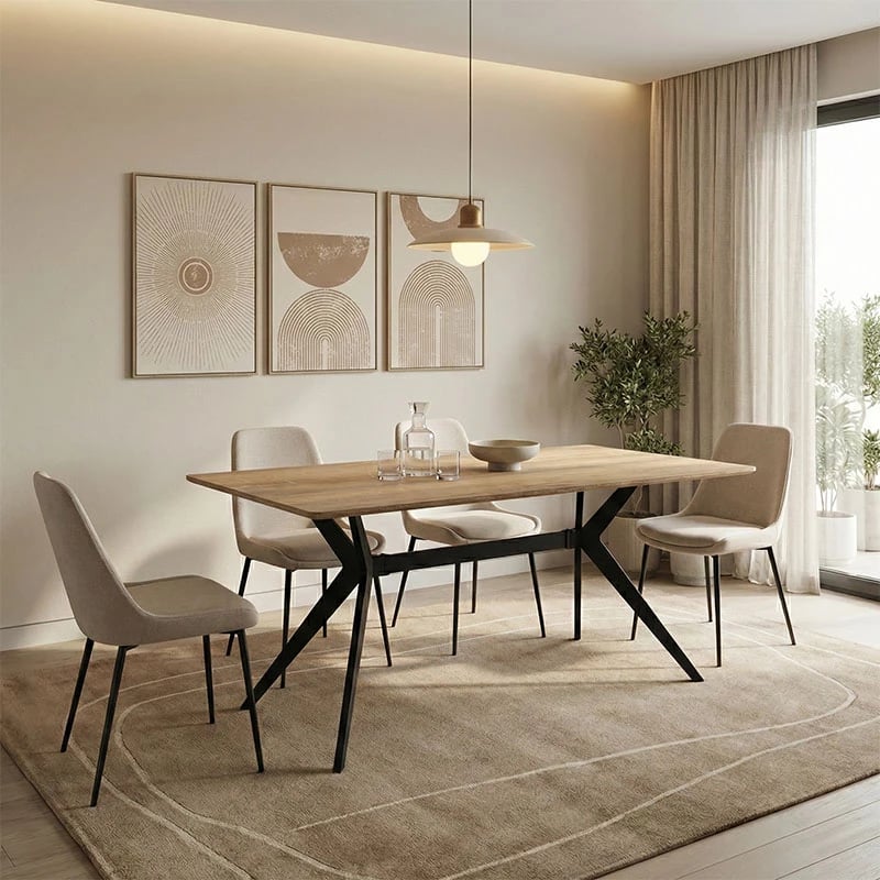 Tavolinë Ezali, sipërfaqe sonoma, këmbë metalike të zeza, 160x90x75cm