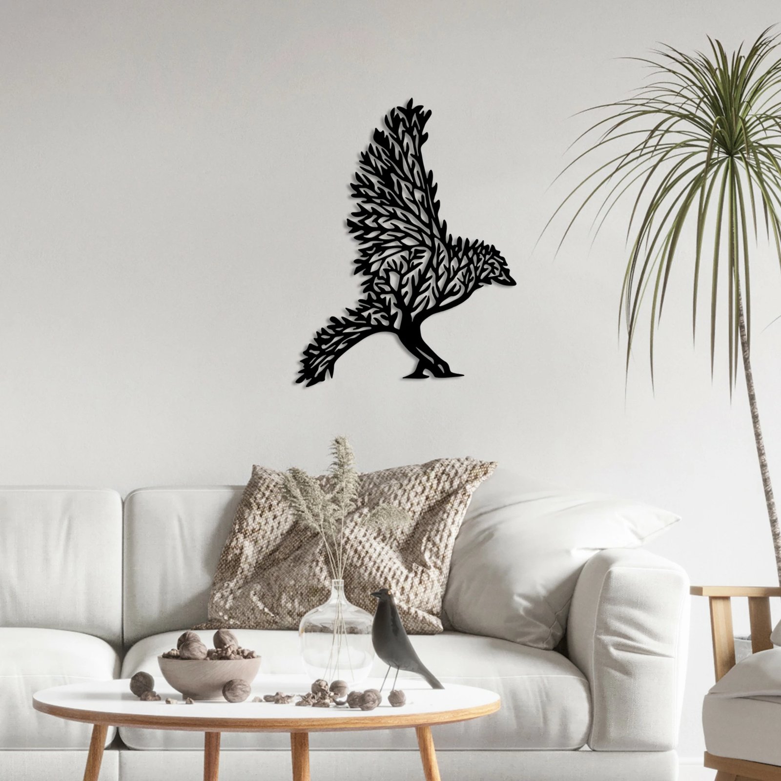 Aksesor dekorativ metalik për mur, korb, Wallity, ngjyrë e zezë, 55x42cm