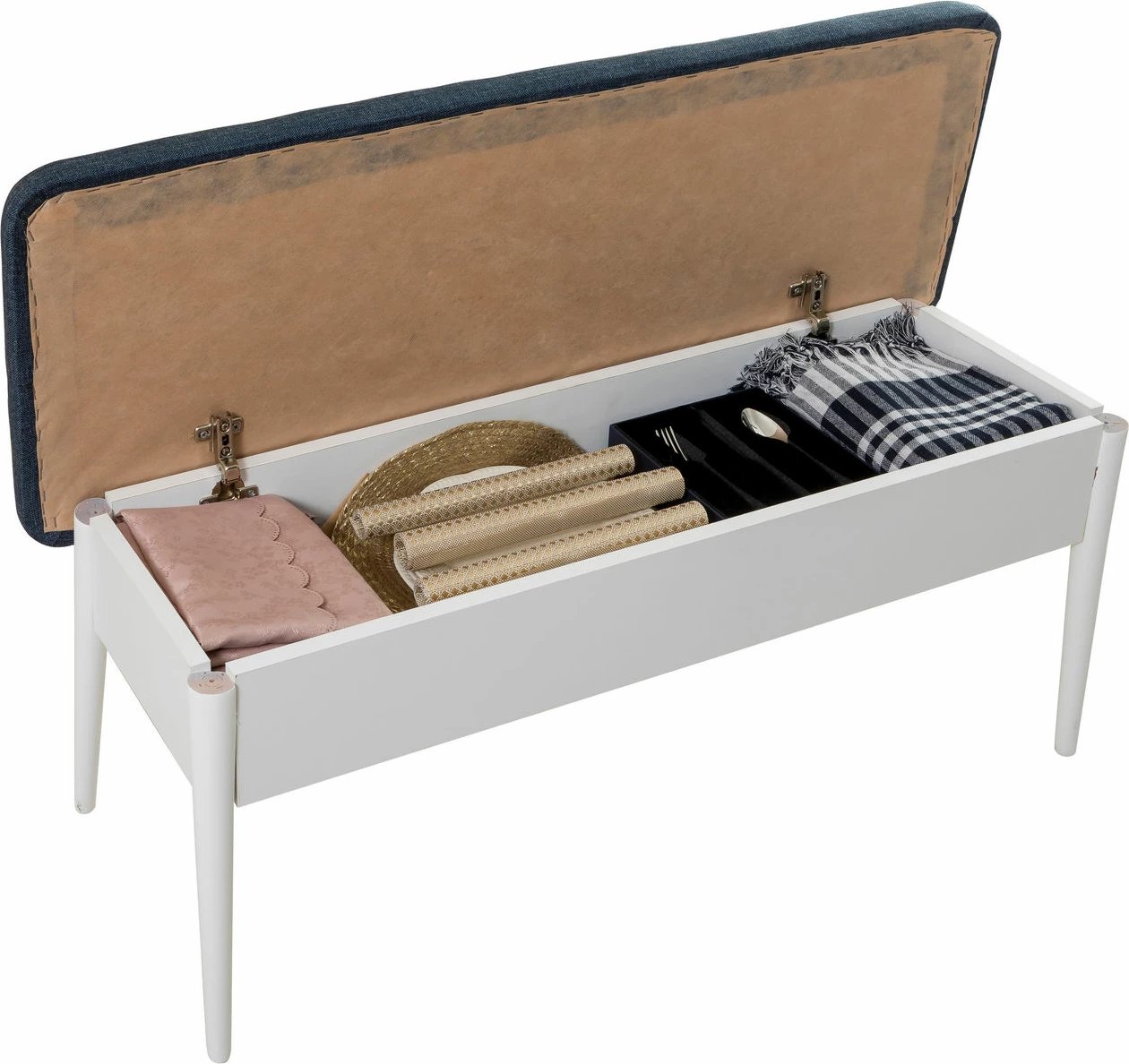 Stol modern me hapësirë për magazinim, ngjyrë e bardhë dhe kaltër e errët, Skye Decor Vina 1048-1