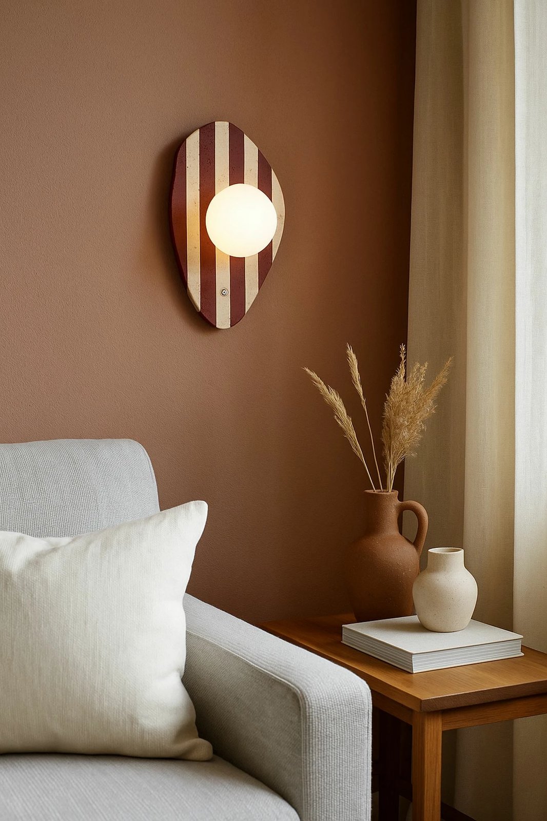 Llambë muri Opviq, Push, trup travertini, kapak qelqi, bezhë, e bardhë, e kuqe