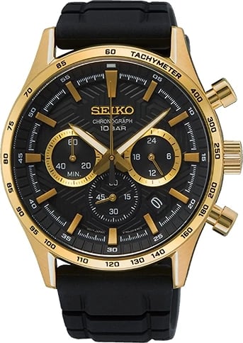 Orë dore për meshkuj SEIKO SSB446P1, e zezë me të artë