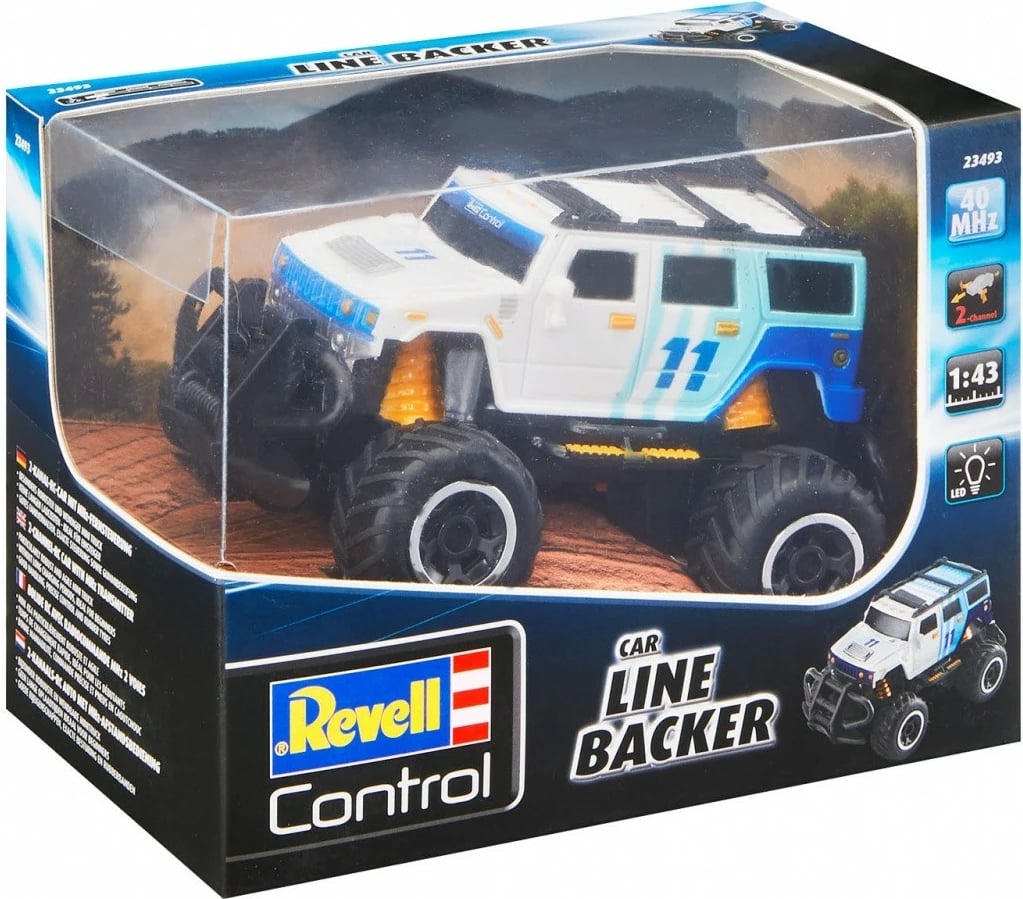Makine lodër me telekomandë Revell RC Line Backer 23493, plastikë, 1:43, zi/blu/bardhë