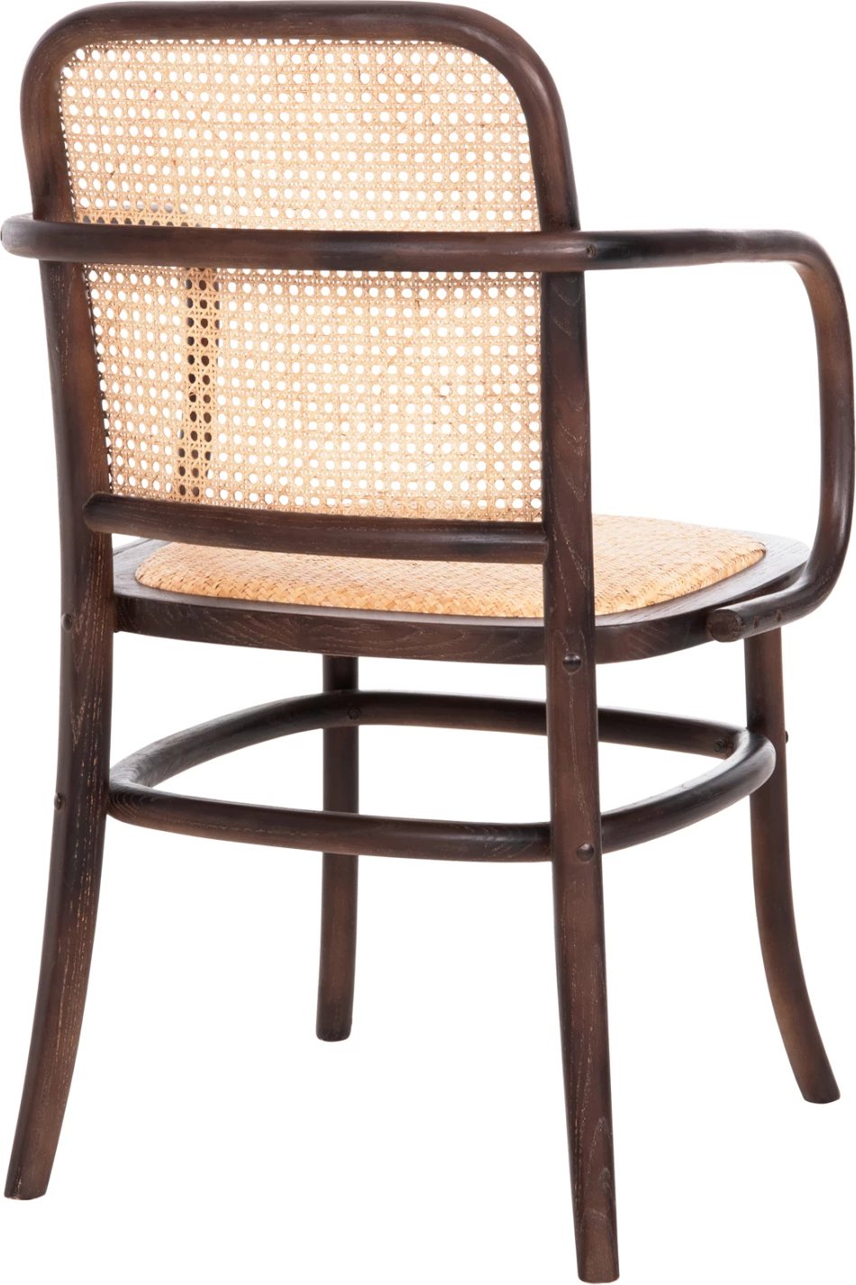 Karrige me krahë Vaiana, dru ahu, ngjyrë kafe, e thurur me rattan, 55x55x90H cm