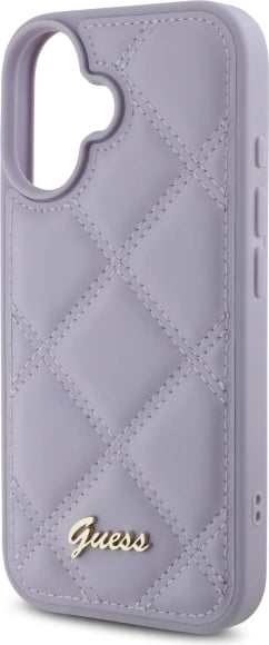 Mbështjellës Guess Quilted Metal Logo për iPhone 16, vjollcë e çelët