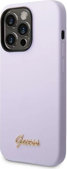 Mbështjellës Guess GUHCP14XSLSMU për iPhone 14 Pro Max 6.7", silikon, Vintage Gold Logo, vjollcë