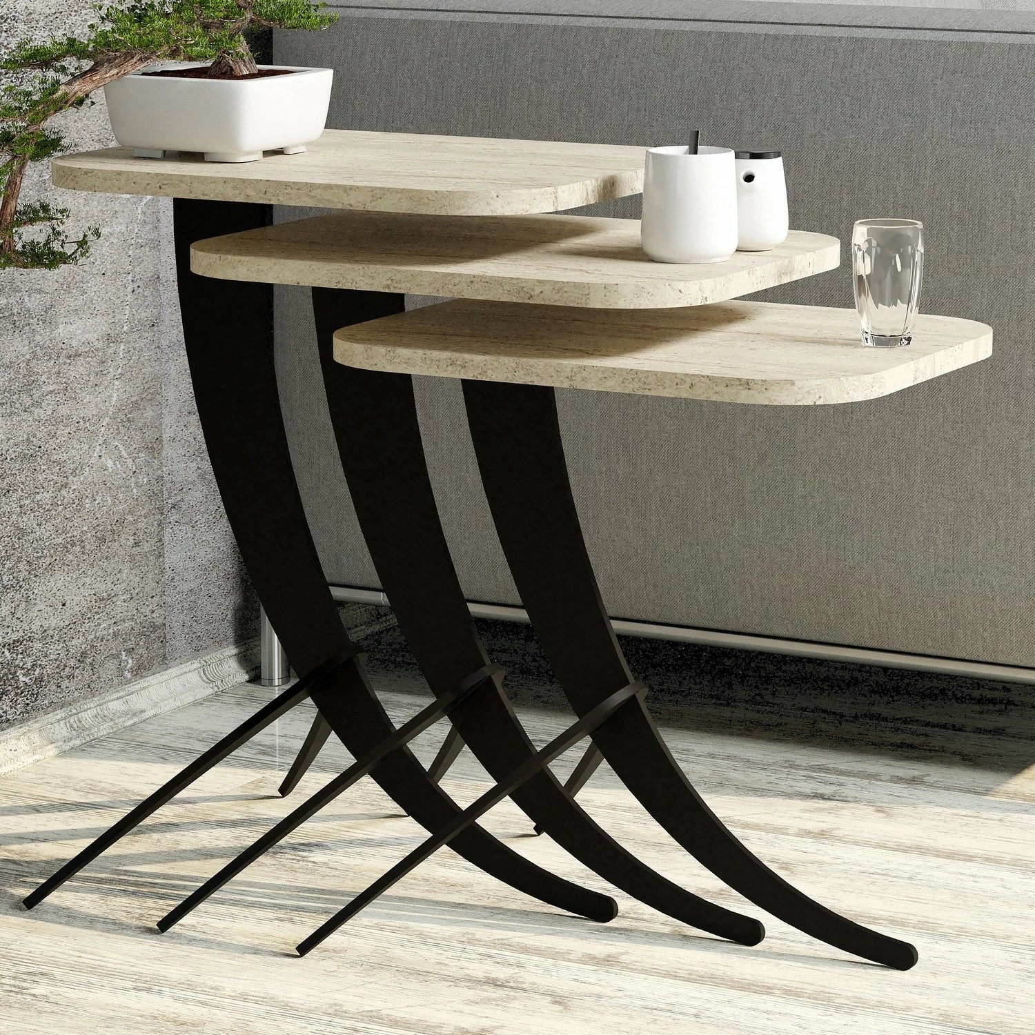 Set tavolinash të vendosshme (3 copë), Skye Decor, Pion 3, ngjyrë travertin