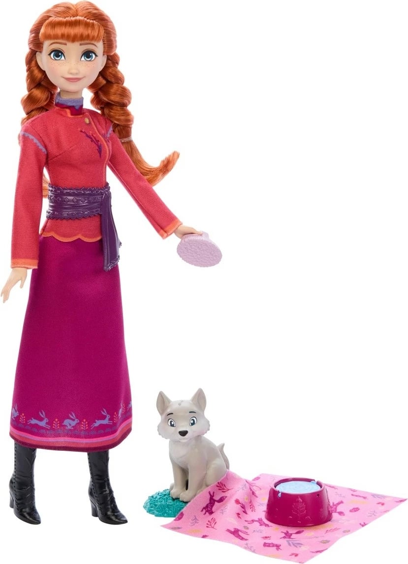 Kukull Anna Disney Frozen me ujk të vogël dhe aksesorë, Mattel JFG17