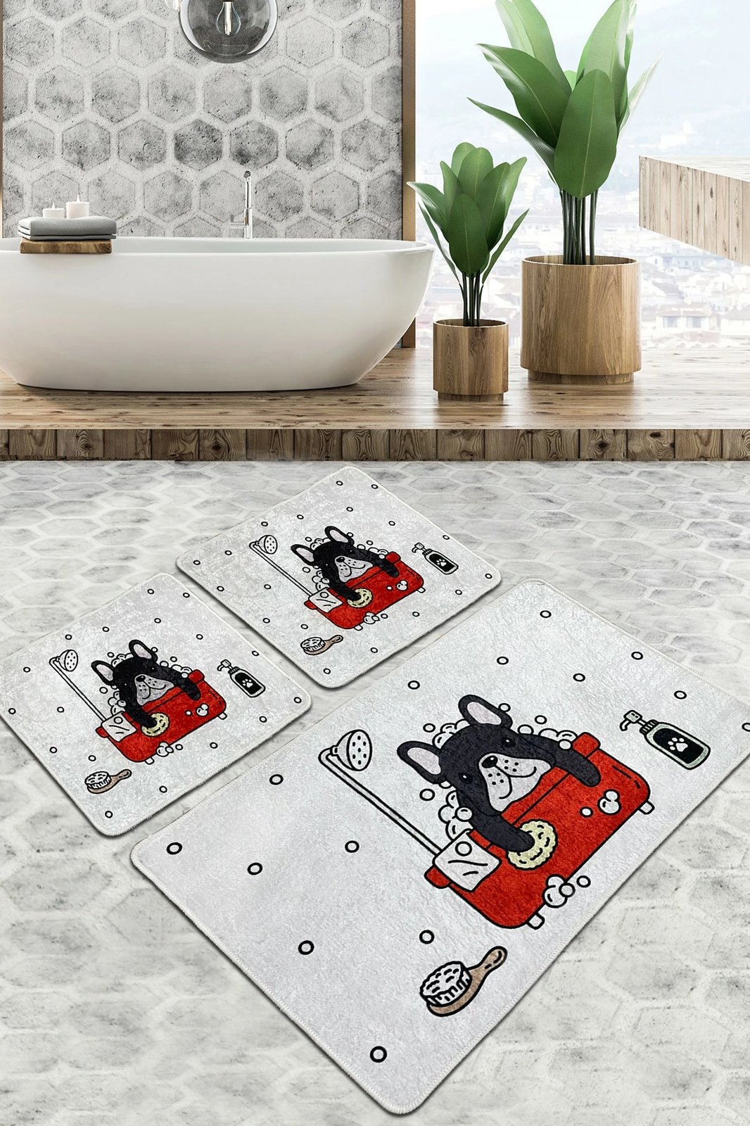 Set tapetash për banjo (3 copë), Mijölnir, dizajn me qen, Dogs Shower Djt