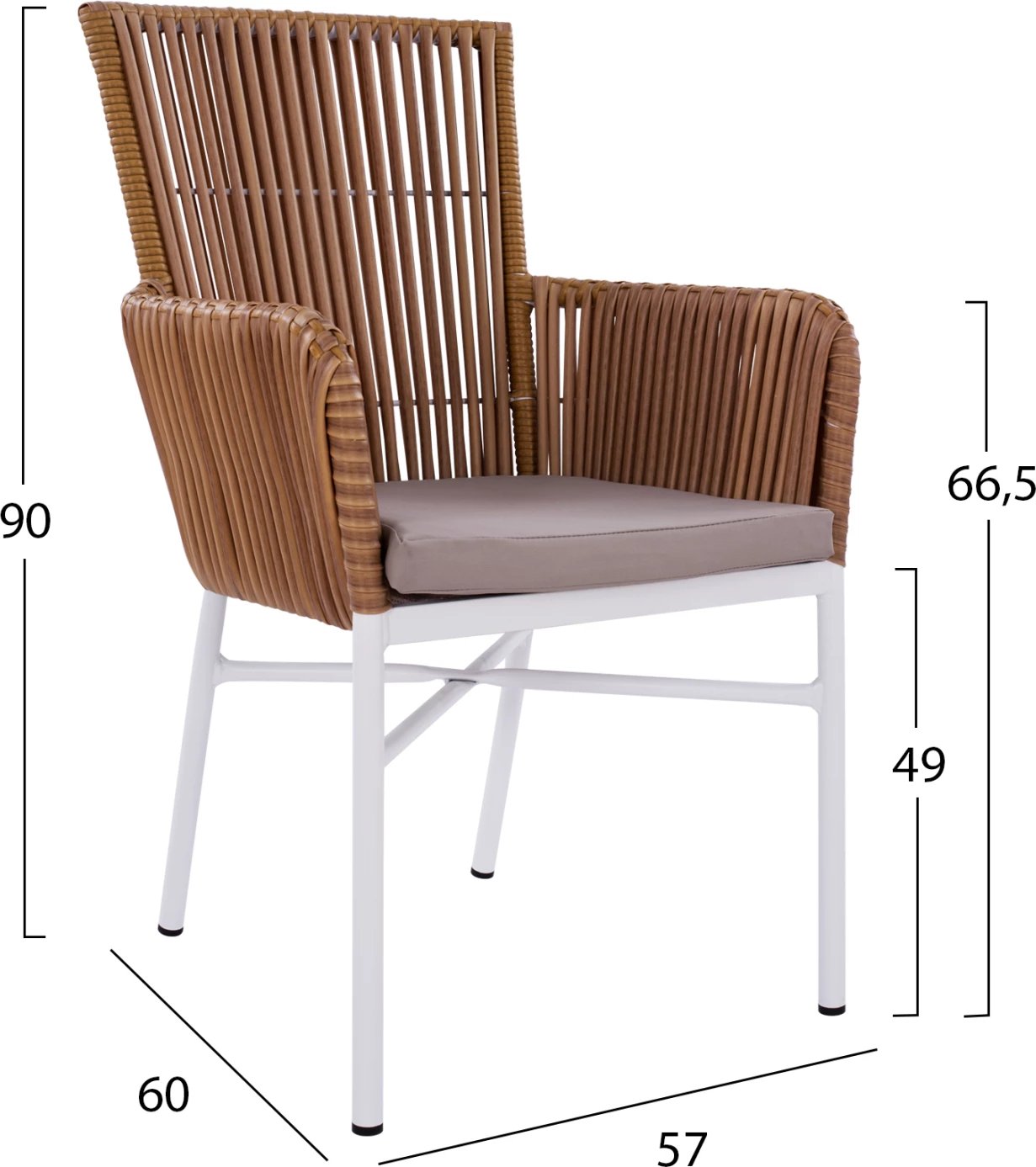 Karrige alumini për kopsht, FH5298.01, e bardhë me jastëk, 57x60x90 cm