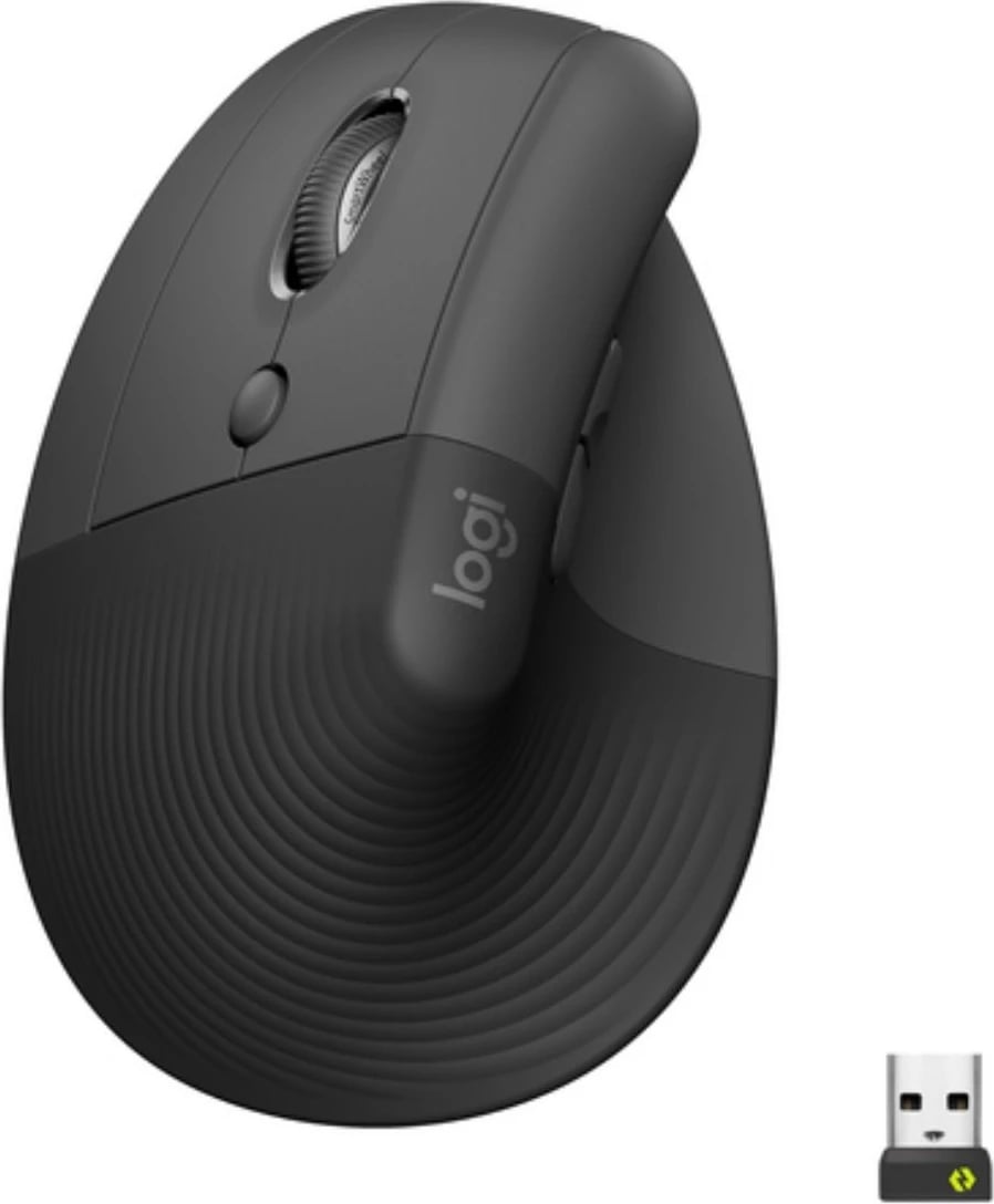 Maus Logitech Lift Vertical 910-006474, vertikal majtak, wireless me nano USB, e zezë