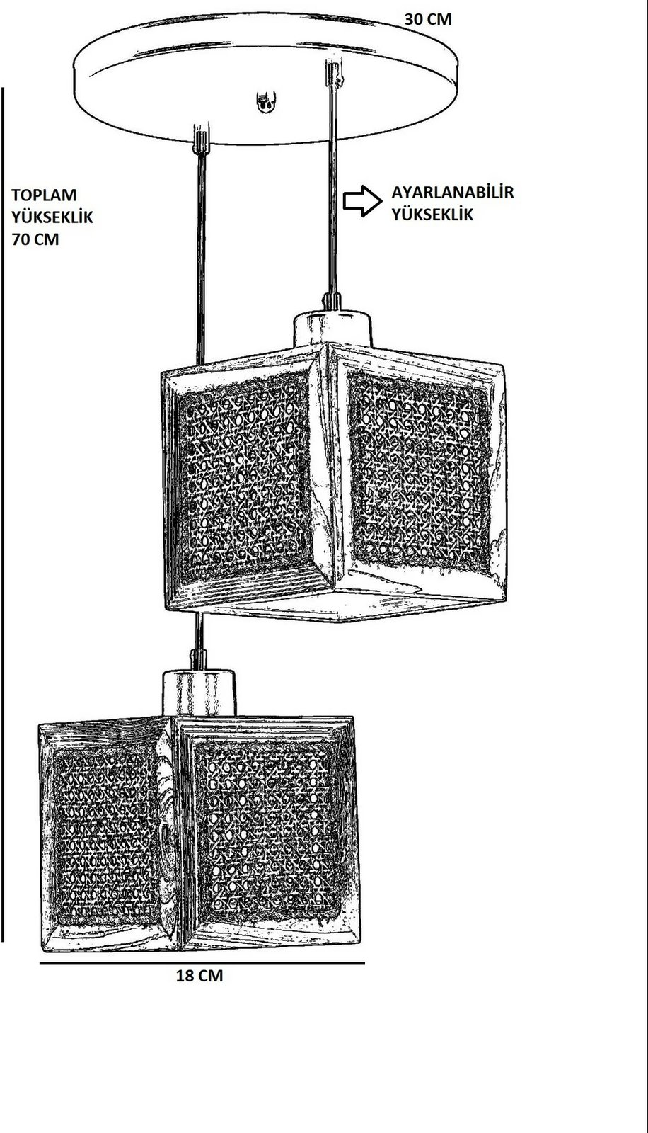 Llambë tavani Opviq Kumsal, 2 drita, ratan, e zezë
