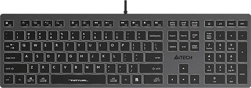 Tastierë A4 Tech FStyler FX60H, me ndriçim LED të bardhë, me kabllo, Gri