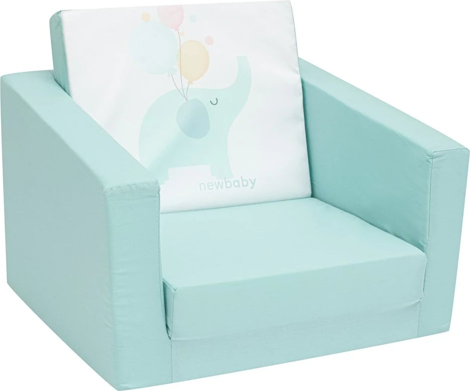 Fotelë palosëse për fëmijë, New Baby, Elephant, shkumë poliuretani, mbulesë pambuku e heqshme me zinxhir, 37x45x42 cm, mint