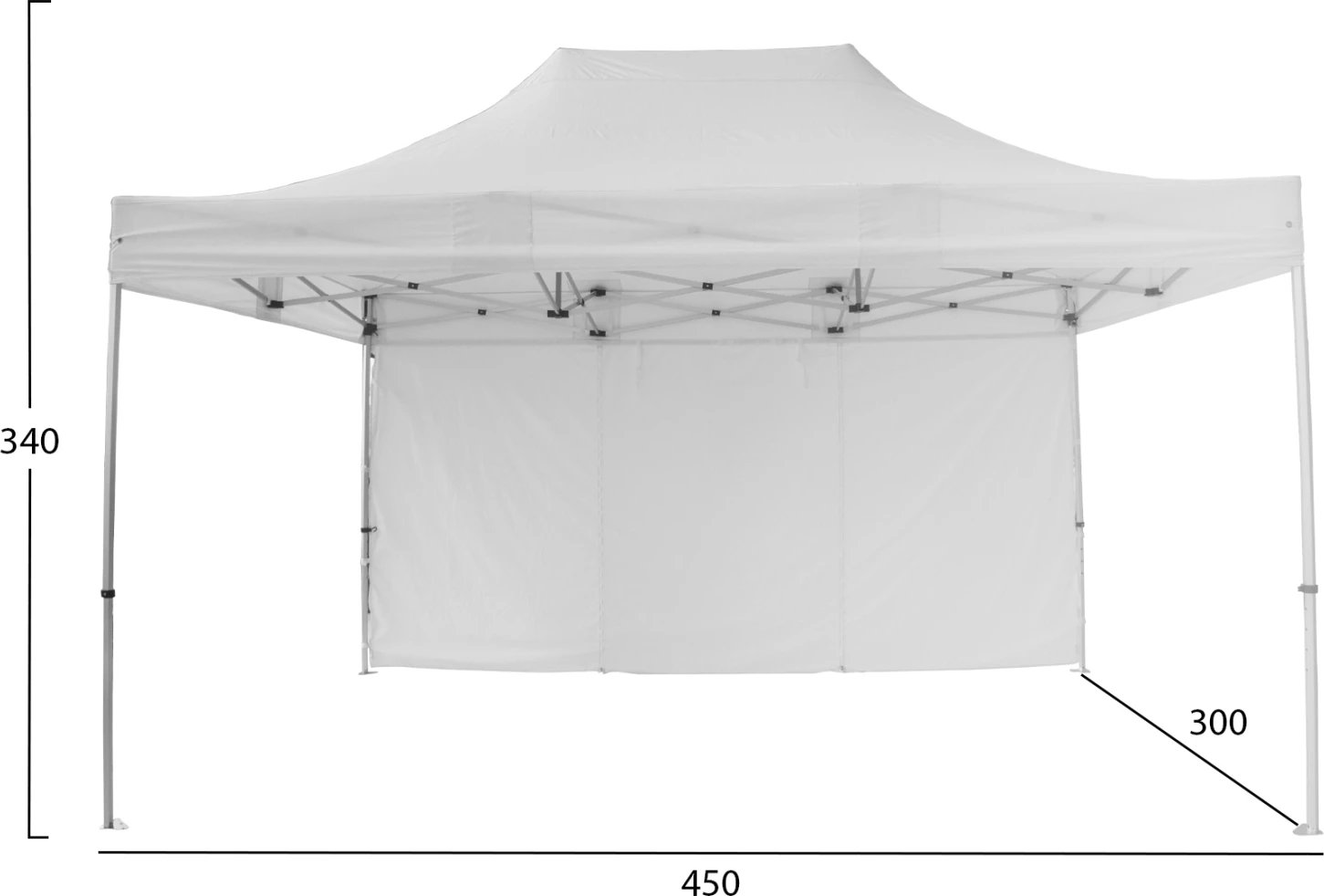 Gazebo i fortë me mure anësore, CRESSEN FH21098, i palosshëm, kornizë alumini, ngjyrë argjendi, e bardhë, 3x4,5x3,4Hm