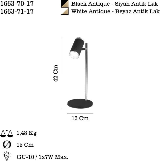 Llambë tavoline Opviq, Lume - 71-17, e bardhë, llak antik