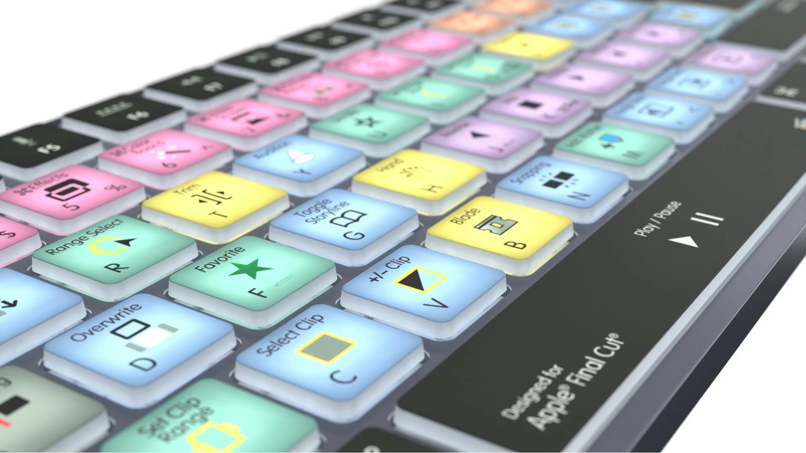 Kasë Logickeyboard LKB-FCPX10-TM-UK, wireless, Bluetooth, full-size, backlight, Final Cut Pro, titanium