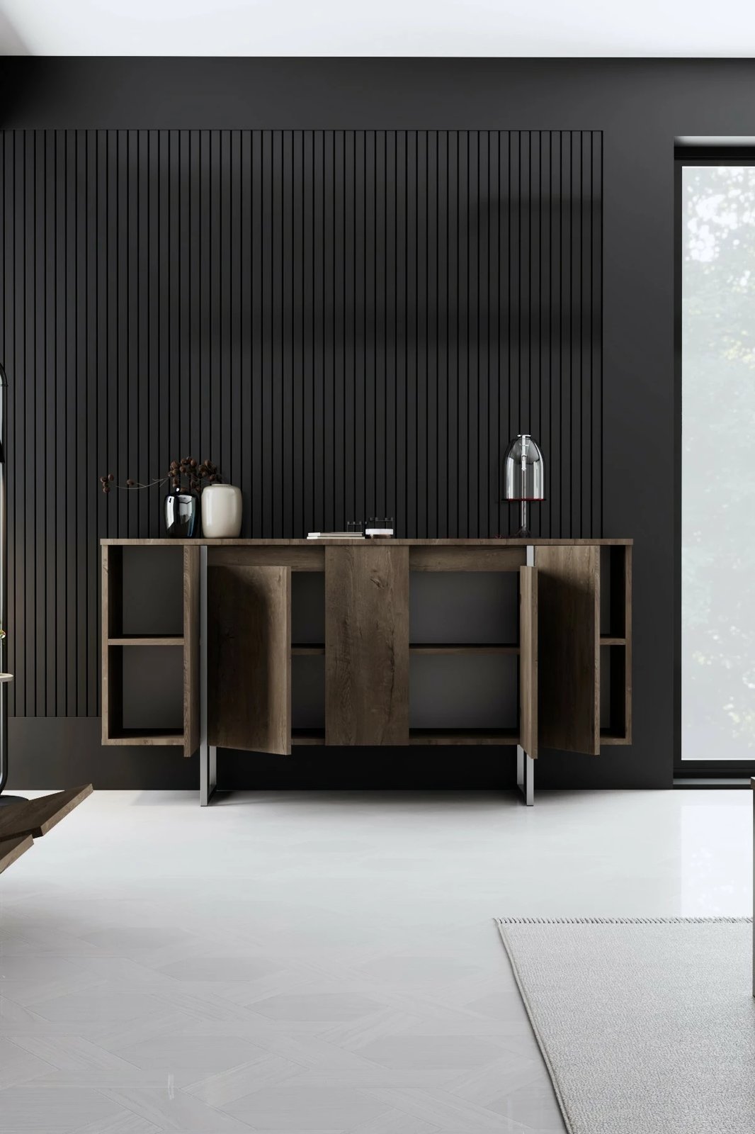 Konsol Skye Decor, ngjyrë arre, këmbë metalike argjendi, Luxe