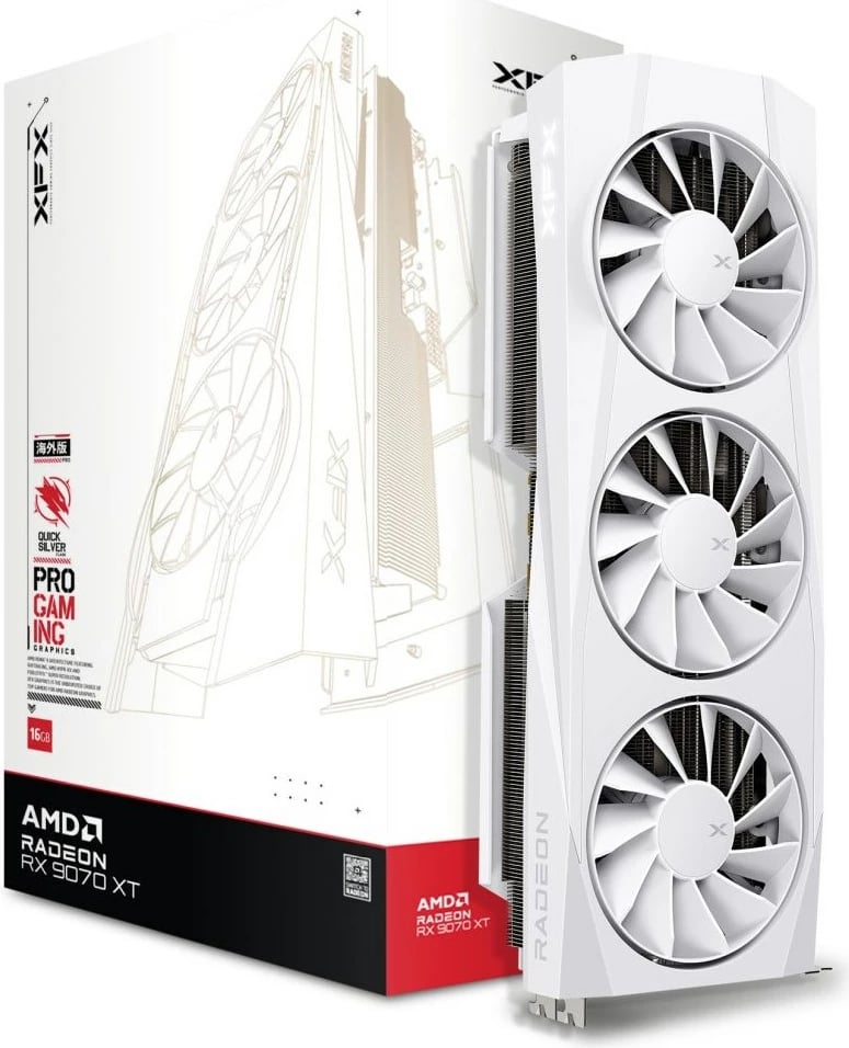 Kartelë grafike XFX Quicksilver Radeon RX 9070 XT Gaming Edition, 16 GB GDDR6, e bardhë