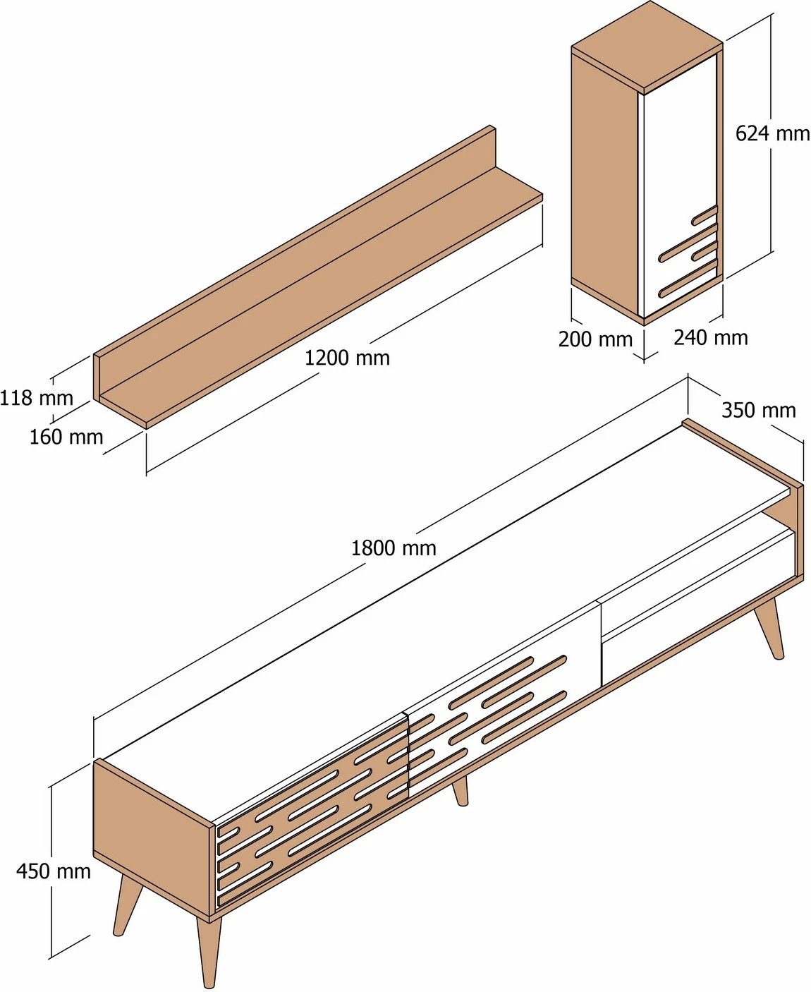 Komodë TV Hanah Home, Valensiya, ngjyrë arre, e zezë, mermer