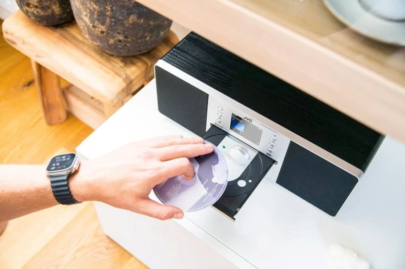 Radio boombox JVC RD-E874B, Bluetooth, 20 W, MP3, FM, E zezë/Argjendtë