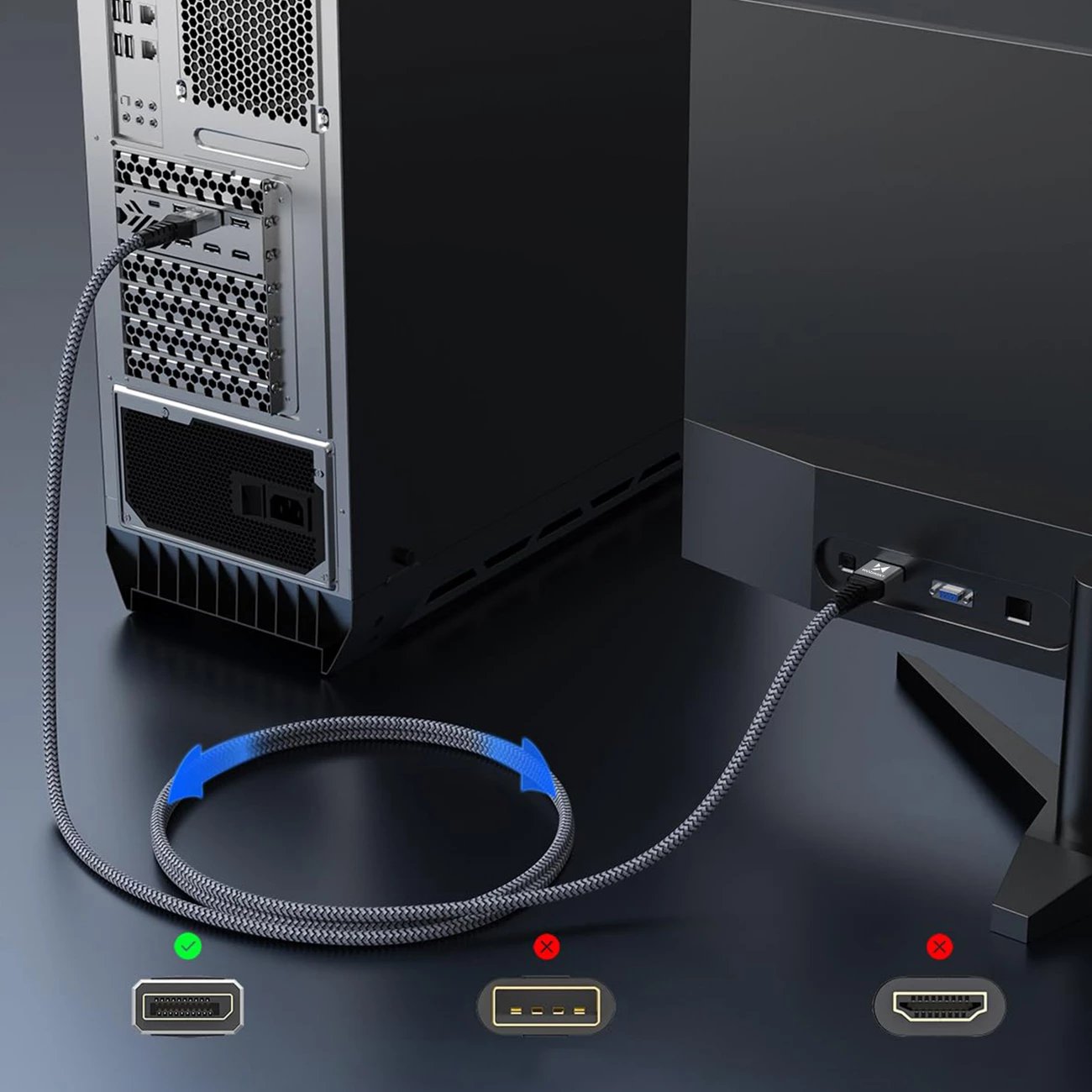 Kabllo DisplayPort 2.1, Wozinsky, WPS-16AYL2S, 80 Gb/s, 16K@60Hz, 2 m, gri