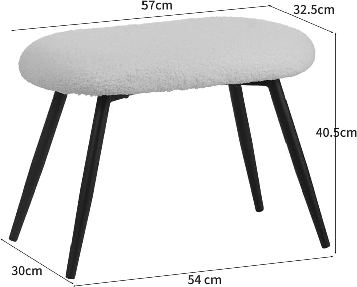 Karrige me këmbëngritës Qarar, stof boucle, ngjyrë bardhë, këmbë metalike të zeza, 67.5x67.5x106cm