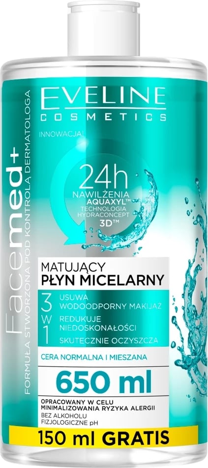 Solucion micelar 3-në-1 për femra Eveline Cosmetics Facemed+ Mattifying 650ml