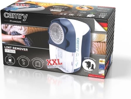 Heqës pushash për rroba, Adler CR9606, teh 65 mm, 1.5W, me rrymë ose 2x LR14, i bardhë/blu