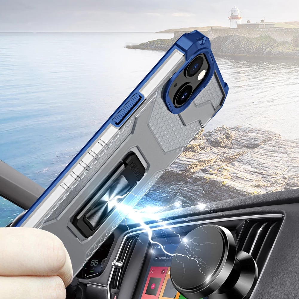 Mbështjellës Hurtel Crystal Ring Case për iPhone 12, me mbajtëse gishti dhe këmbë, Blu