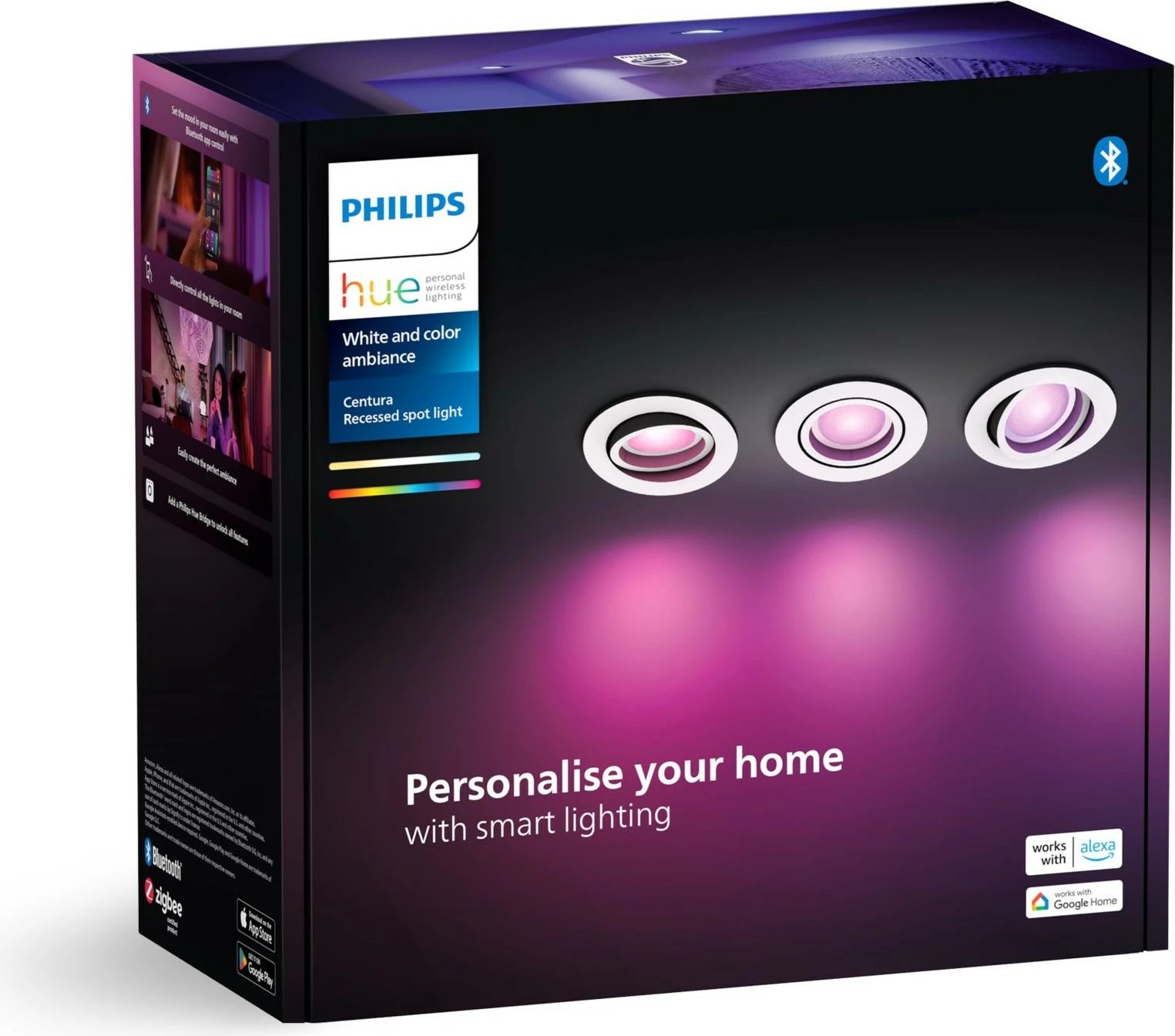 Spot i integrum Philips Hue Centura 3x4.2W, White & Color Ambiance, i bardhë