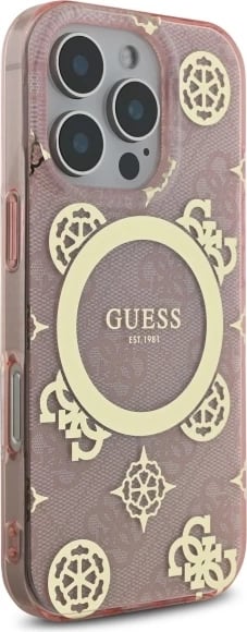 Mbështjellës Guess IML Peony On 4G Background MagSafe për iPhone 16 Pro Max, Rozë