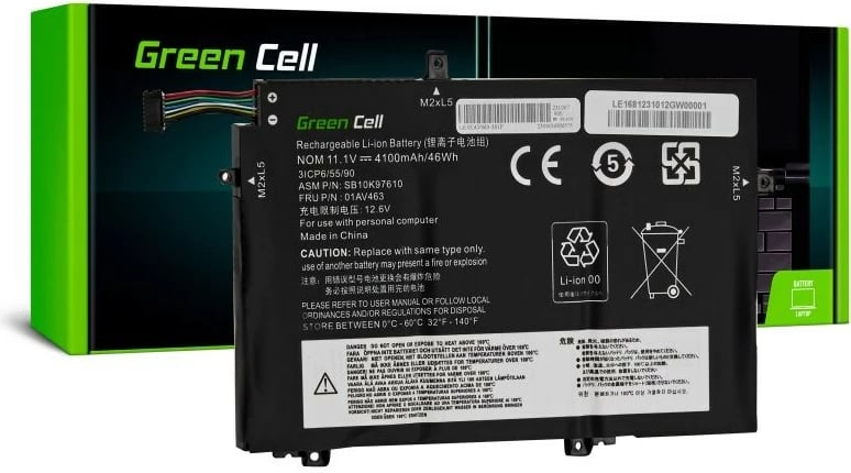 Bateri për laptop Green Cell LE168, 4100mAh, 11.1V, për Lenovo ThinkPad L480 L490 L580 L590 L14 L15, e zezë