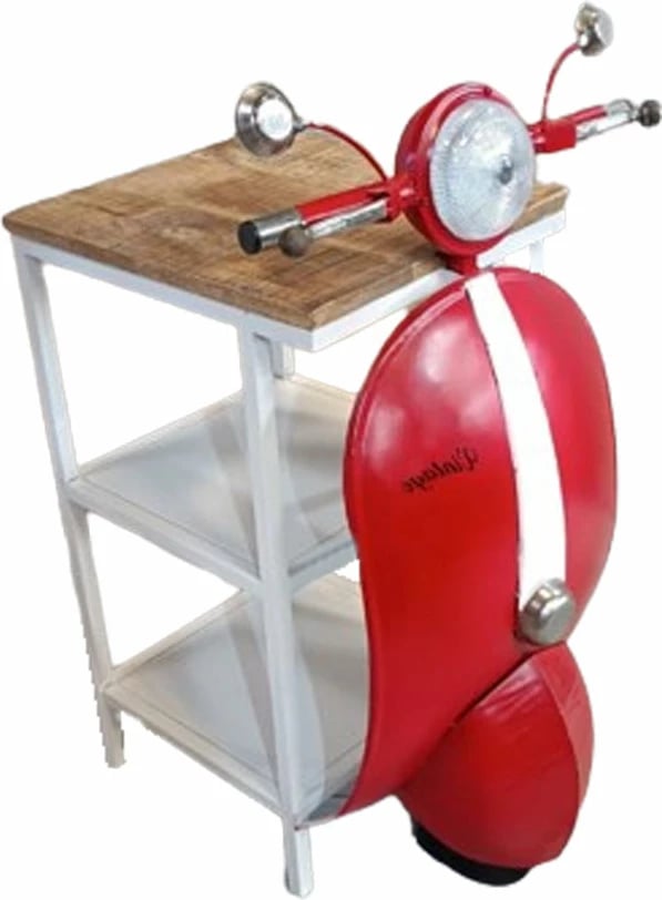 Tavolinë anësore MINI VESPA me rafte, e kuqe, e bardhë, natyrale, 61x45x88 Tavolinë anësore MINI VESPA me rafte, e kuqe, e bardhë, natyrale, 61x45x88