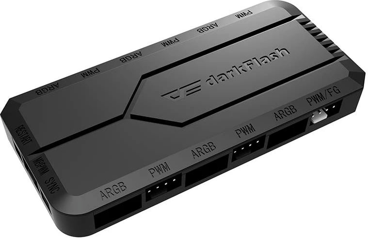 Kontroller PWM/ARGB për ventilatorë PC, Darkflash RC2, 6x ARGB 5V 3-pin, 5x PWM, sinkronizim me pllaka amë, i zi