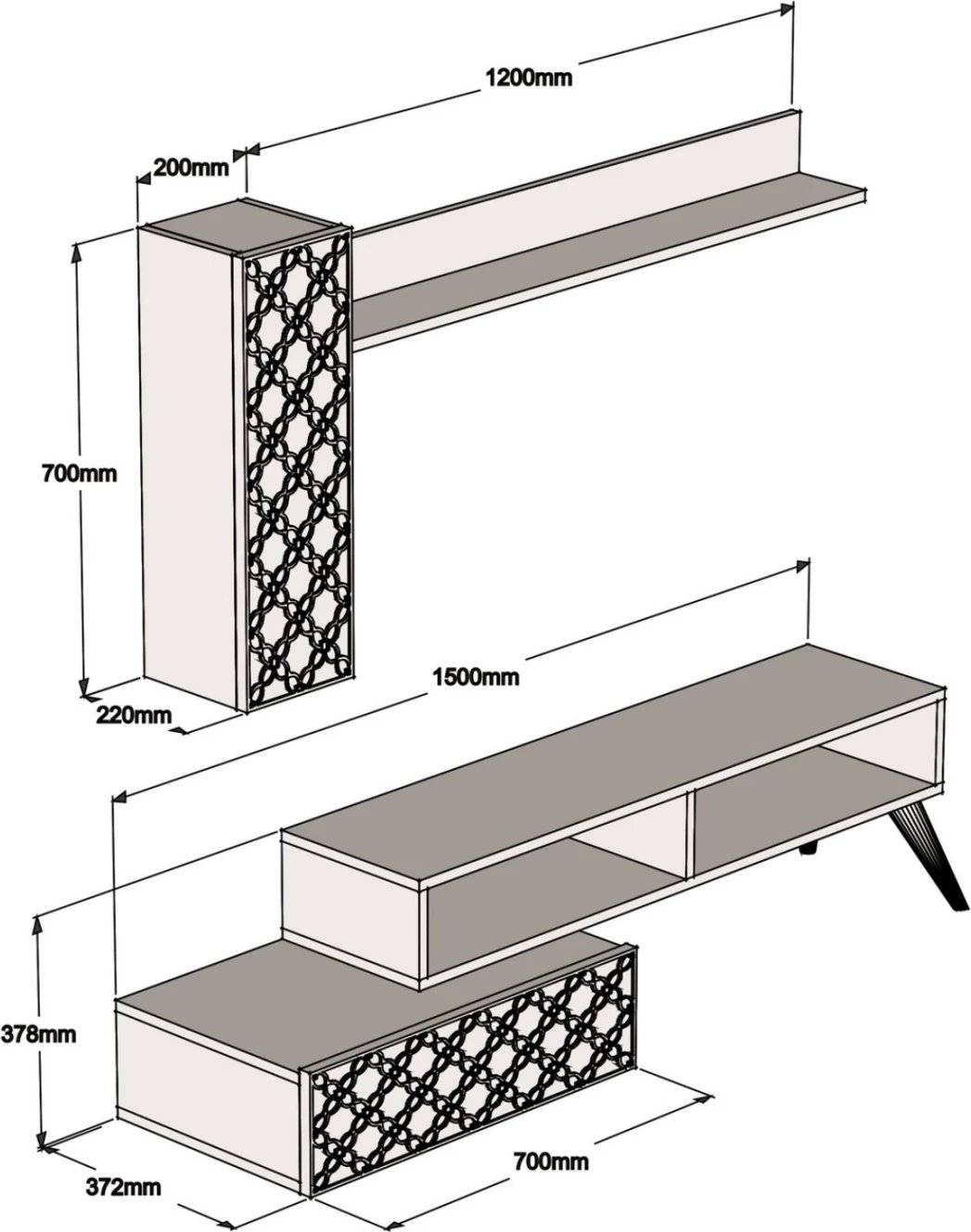 Set mobiljesh TV, ngjyrë arre dhe kaltër qielli, FH9518.01, 150x37.2x37.8cm