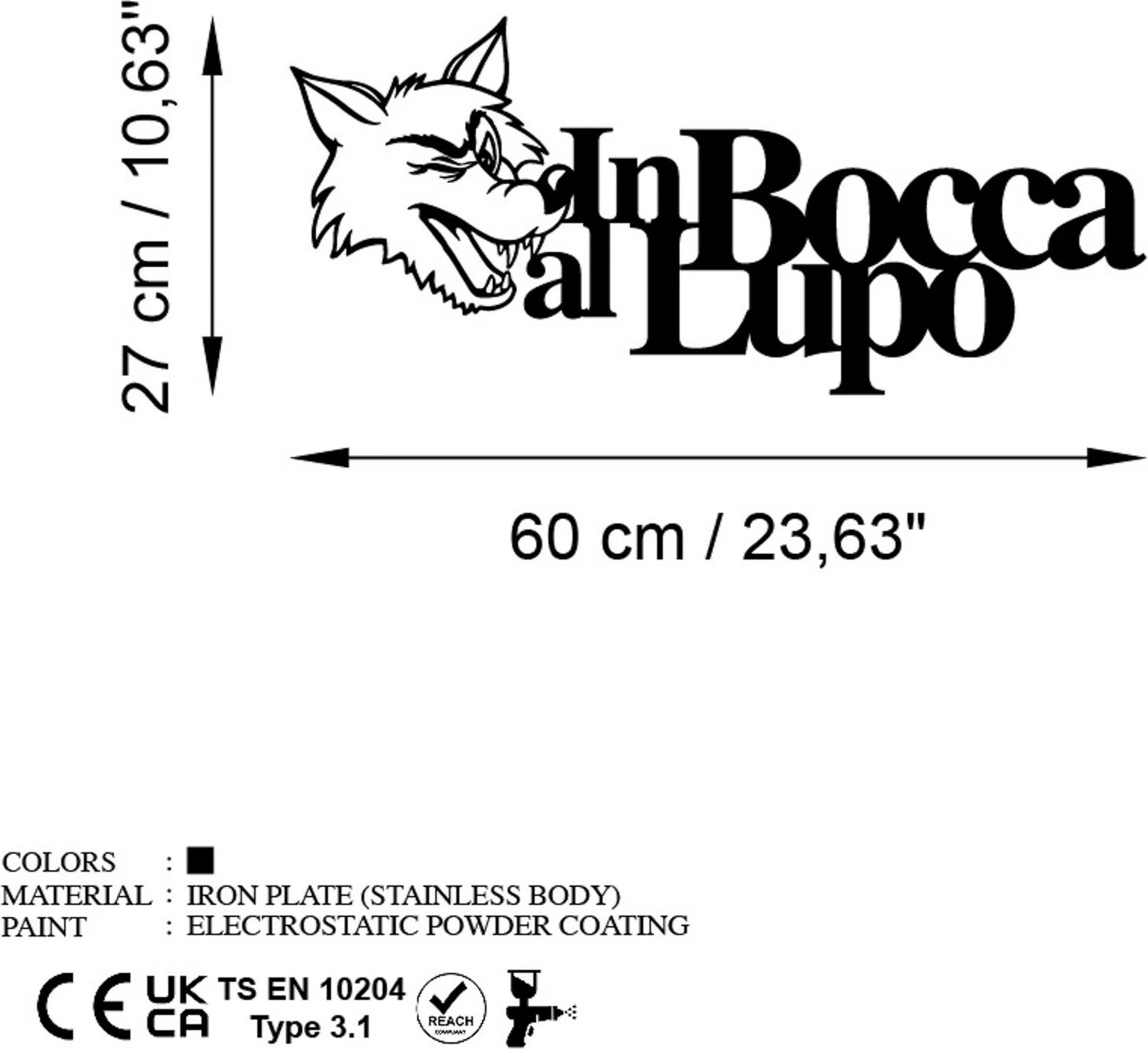 Aksesor dekorativ metalik për mur, Wallity Lupo 2, ngjyrë e zezë, 60x27cm