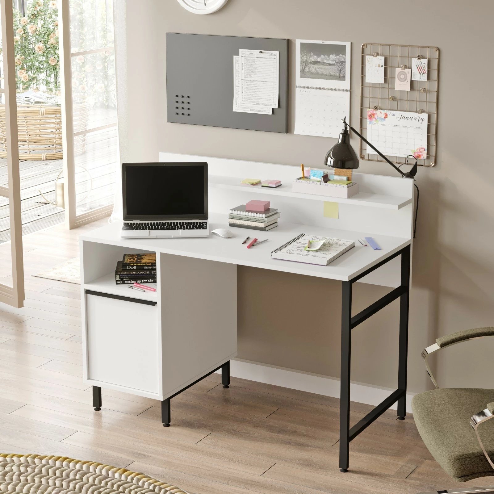 Tavolinë pune për studim, ngjyrë e bardhë, Skye Decor, On16-W