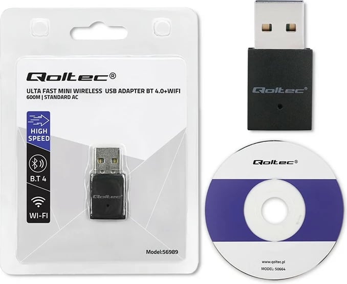 Adapter WiFi/Bluetooth Qoltec 56989, USB, 600Mbps, i zi