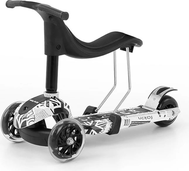 Trotinet 3-në-1, Milly Mally, Little Star, me ulëse dhe shufër prindi, 3 rrota, drita në rrota, i rregullueshëm, e verdhë