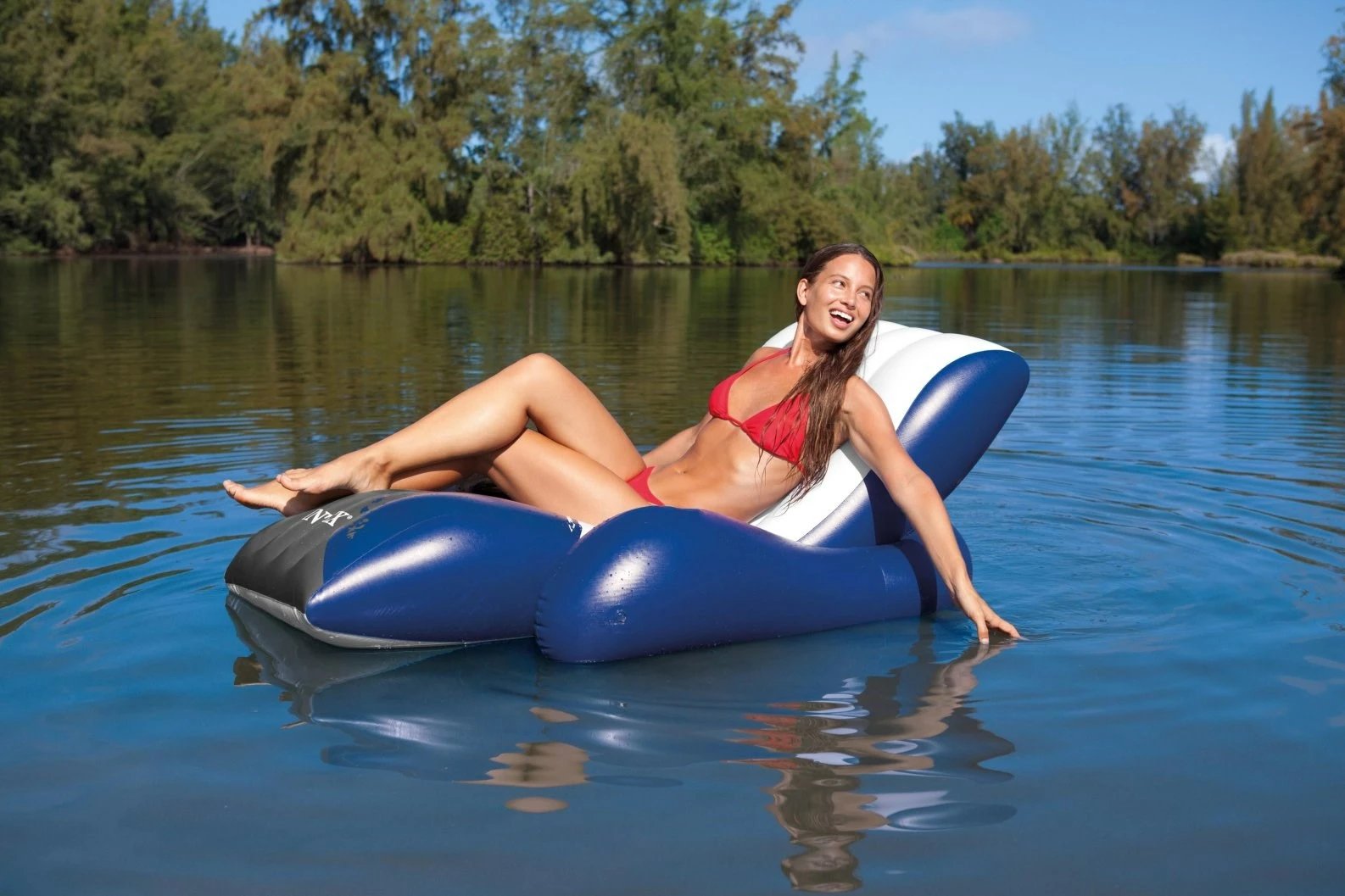 Karrige lounge notuese Intex 182648, vinyl, 1800 mm, e zezë/kaltër/bardhë