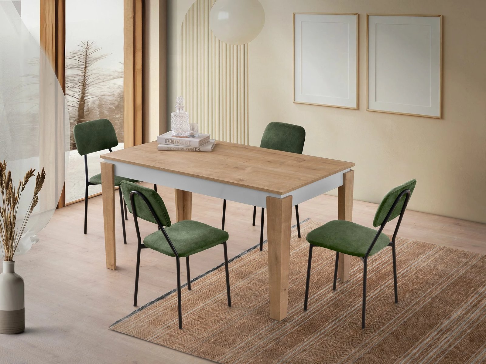 Tavolinë ngrënieje, ngjyrë lis dhe e bardhë, Skye Decor, Asos - 2971